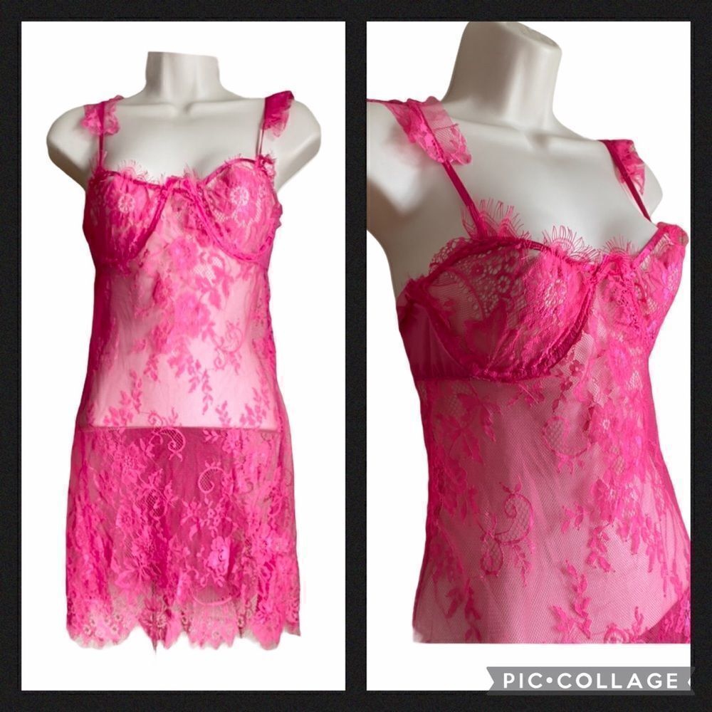 Hot Pink Lace Chemise Nightie
